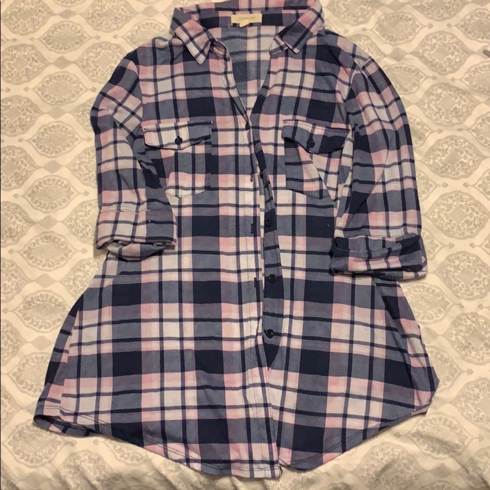 Paper+Tee, Plaid Top, Pink & Purple, Women XL